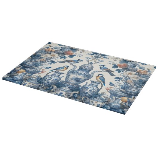 Chinoiserie Vintage Vögel & Vasen Schneidebrett (Ecke)
