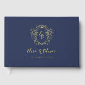 Chinoiserie Vintages Monogramm Wappen Hochzeit Gästebuch (Vorderseite)