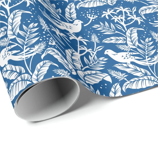 Chinoiserie Vögel Blues Blau & Weiß Geschenkpapier (Rolleneckpunkt)