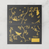Chinoiserie Vögel in Bäumen Schwarze Platzkarte (Außenseite Aufgefaltet)