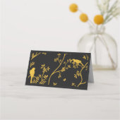 Chinoiserie Vögel in Bäumen Schwarze Platzkarte (Rückseite)