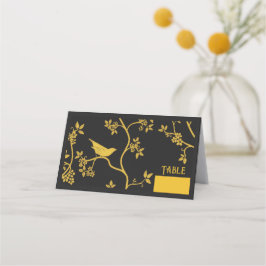Chinoiserie Vögel in Bäumen Schwarze Platzkarte