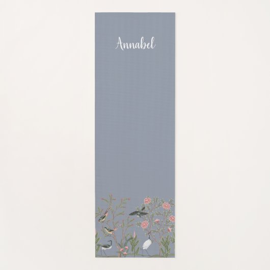 Chinoiserie Vögel und Blätter in Grau Yogamatte (Vorderseite)