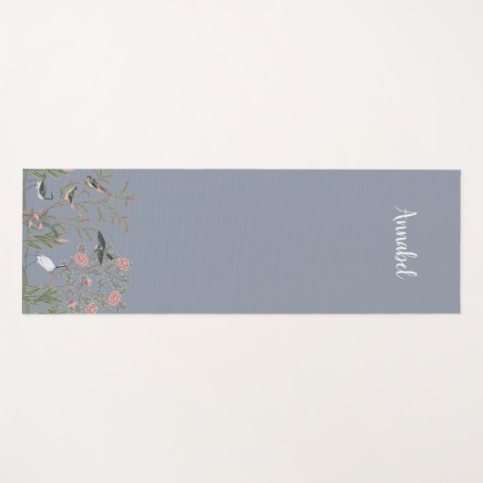 Chinoiserie Vögel und Blätter in Grau Yogamatte (Vorderseite (Horizontal))