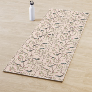 Chinoiserie Vögel und Blattrot Rosa Yogamatte