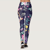 Chinoiserie Vögel und Blume Mitternachtsblauer Leg Leggings (Rückseite)