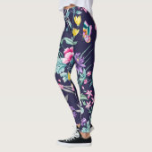 Chinoiserie Vögel und Blume Mitternachtsblauer Leg Leggings (Links)