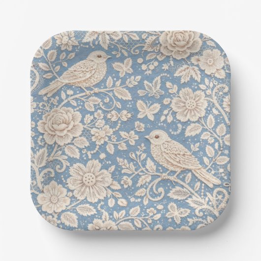 Chinoiserie-Vogel- und Blumenmuster nahtlos Pappteller (Vorderseite)