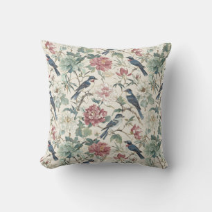 Chinoiserie-Vögel und Pfingstrosen-Blumendesign Kissen
