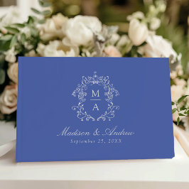 Chinoiserie Wappen Monogram Blue Wedding Gästebuch
