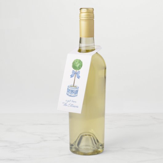 Chinoiserie Wassercolary Bow Topiary Flaschenanhänger (Angewinkelt)