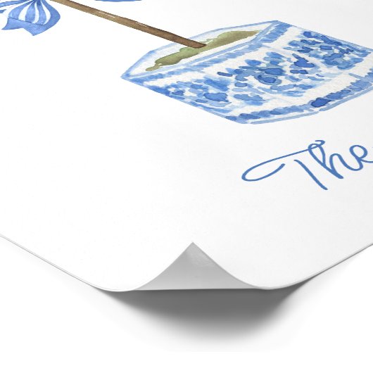 Chinoiserie Wassercolary Bow Topiary Poster (Ecke)