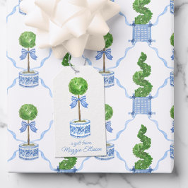 Chinoiserie Wasserfarben Bow Topiary Geschenkartik Geschenkanhänger