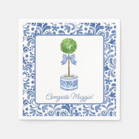 Chinoiserie Wasserfarben Bow Topiary Partys Napkin Serviette (Vorderseite)