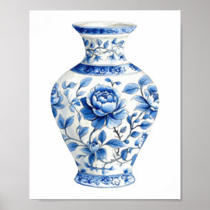 Chinoiserie-Wasserfarben-Vase Poster