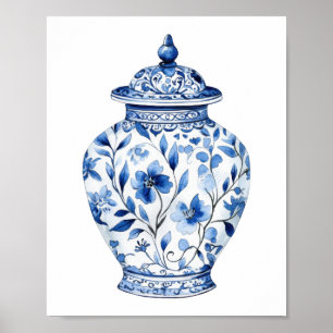 Chinoiserie-Wasserfarben-Vase Poster