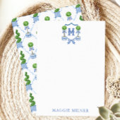 Chinoiserie Wasserfarben Wappen Topiary Monogram Dankeskarte