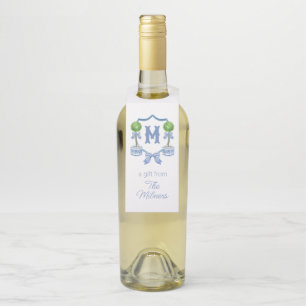 Chinoiserie Wasserfarben Wappen Topiary Monogram Flaschenanhänger