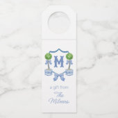 Chinoiserie Wasserfarben Wappen Topiary Monogram Flaschenanhänger (Vorderseite)