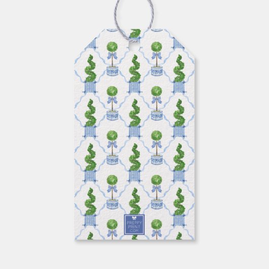 Chinoiserie Wasserfarben Wappen Topiary Monogram Geschenkanhänger (Rückseite)