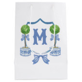 Chinoiserie Wasserfarben Wappen Topiary Monogram Mittlere Geschenktüte (Rückseite)