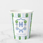 Chinoiserie Wasserfarben Wappen Topiary Monogram Pappbecher (Vorderseite)