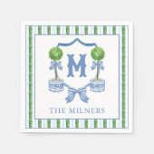 Chinoiserie Wasserfarben Wappen Topiary Monogram Serviette (Vorderseite)