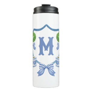 Chinoiserie Wasserfarben Wappen Topiary Monogram Thermosbecher