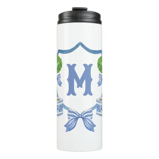 Chinoiserie Wasserfarben Wappen Topiary Monogram Thermosbecher (Vorderseite)