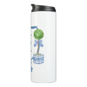 Chinoiserie Wasserfarben Wappen Topiary Monogram Thermosbecher (Nach rechts gedreht)