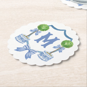 Chinoiserie Wasserfarben Wappen Topiary Monogram Untersetzer