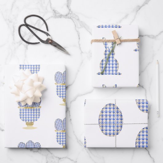Chinoiserie Wasserfarbene Chic Eggs and Bunnies Geschenkpapier Set (Vorderseite)