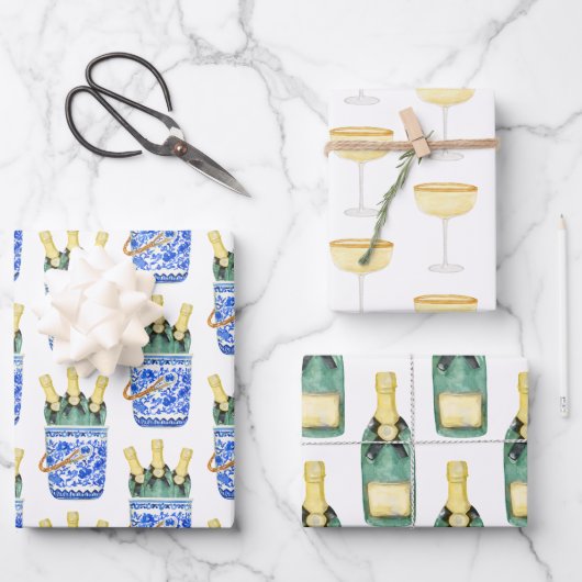 Chinoiserie Wasserfarbener Wein Packpapier Geschenkpapier Set (Vorderseite)