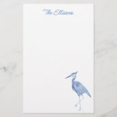 Chinoiserie Watercolor Blue Heron Bird Magazine Briefpapier (Vorderseite)