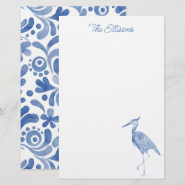 Chinoiserie Watercolor Blue Heron Bird Magazine Briefpapier