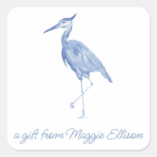 Chinoiserie Watercolor Blue Heron Gift Stickers (Vorderseite)