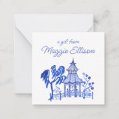 Chinoiserie Watercolor Blue Pagoda Geschenkanweisu Mitteilungskarte (Vorderseite)