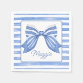 Chinoiserie Watercolor Blue Strip Bow Serviette (Vorderseite)