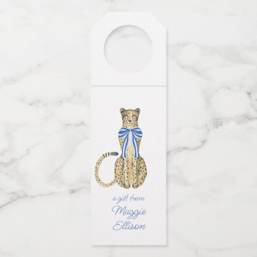 Chinoiserie Watercolor Bow Cheetah Flaschenanhänger (Vorderseite)