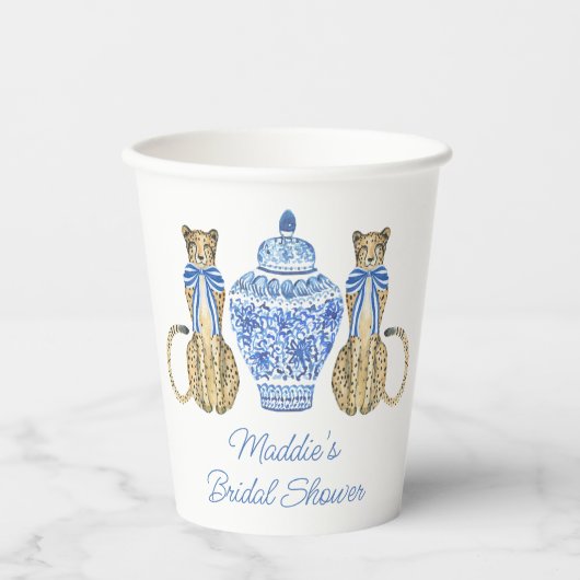 Chinoiserie Watercolor Bow Cheetah Ginger Jar Pappbecher (Vorderseite)