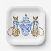 Chinoiserie Watercolor Bow Cheetah Ginger Jar Pappteller (Vorderseite)