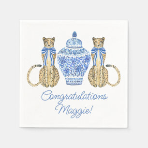 Chinoiserie Watercolor Bow Cheetah Ginger Jar Serviette