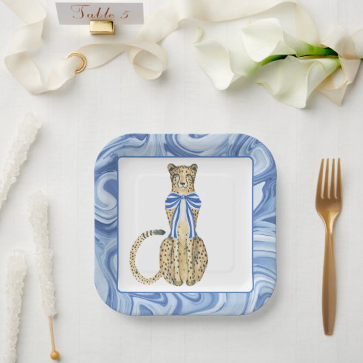 Chinoiserie Watercolor Bow Cheetah Party Teller (Hochzeit)