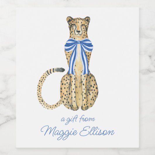 Chinoiserie Watercolor Bow Cheetah Weinetikett (Einzelnes Label)