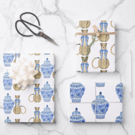 Chinoiserie Watercolor Bow Cheetah Wrapping Paper Geschenkpapier Set