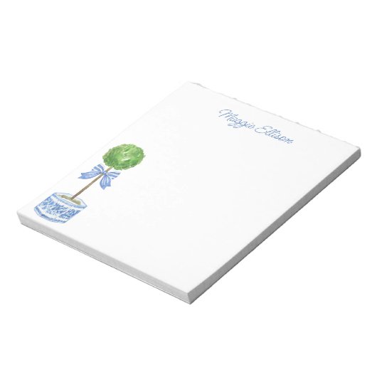 Chinoiserie Watercolor Bow Topiary Notepad Notizblock (Rotiert)