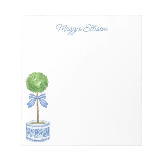 Chinoiserie Watercolor Bow Topiary Notepad Notizblock (Vorderseite)