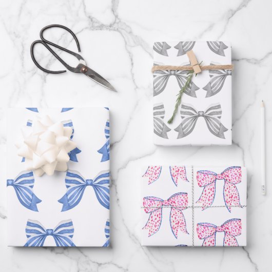Chinoiserie Watercolor Bows Wrapper Geschenkpapier Set (Vorderseite)