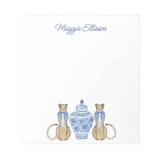Chinoiserie Watercolor Cheetah Ginger Jar Notepad Notizblock (Vorderseite)