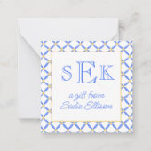 Chinoiserie Watercolor Chic Monogram-Geschenk Mitteilungskarte (Vorderseite)